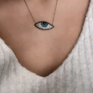 Evil eye necklace  - Evil eye necklace, in silver with zirconia, and beautiful light blue semi-precious stones,you can swim or take a bath with it🧿🧿🧿🧿