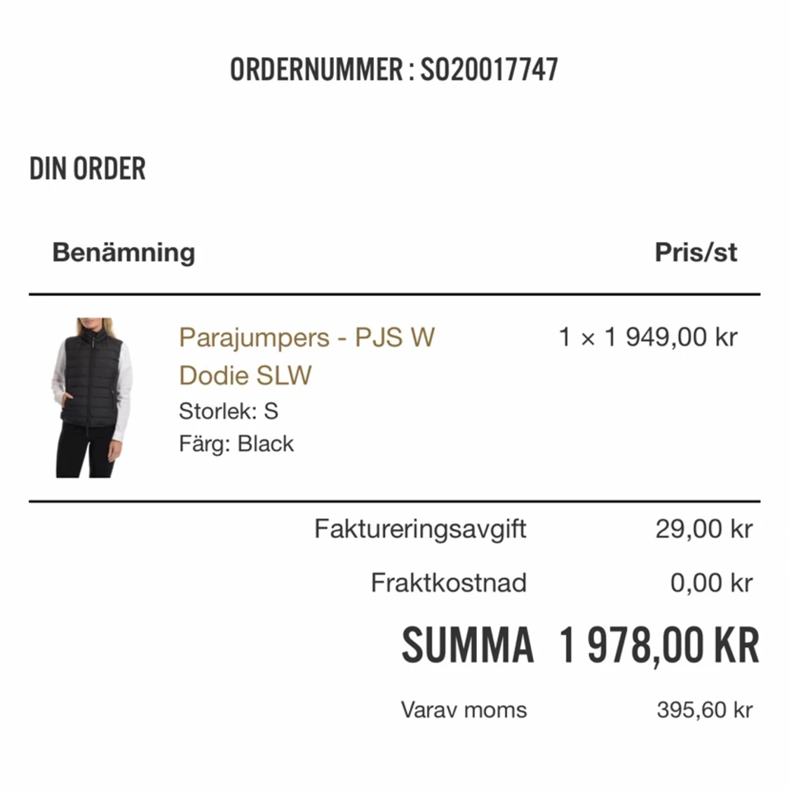 Parajumper väst, storlek S - 90