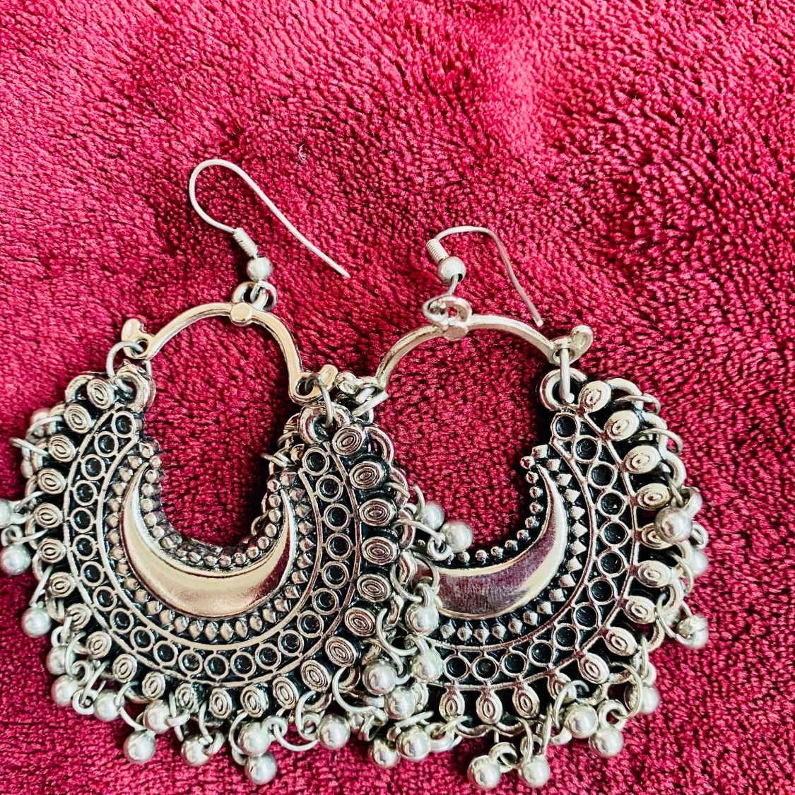Silver colored stainless steel earrings from India 