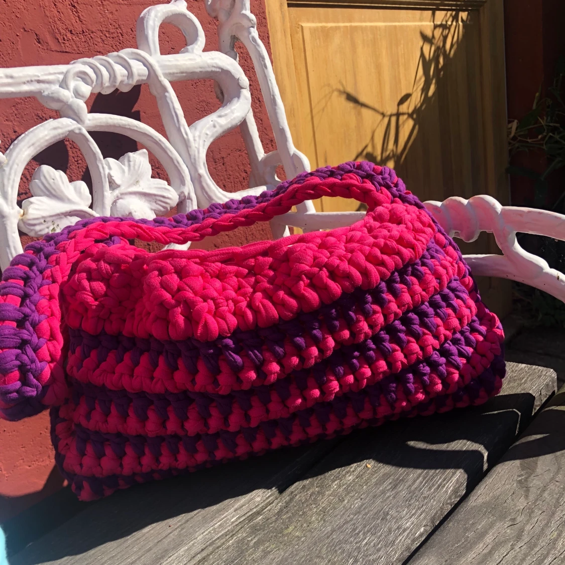 Randig virkad handväska  - 91