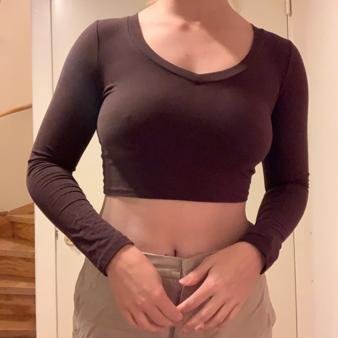 Brun långärmad crop top - 90