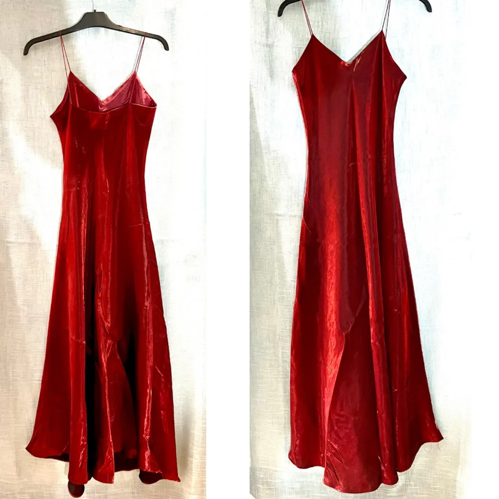 Röd skimrande festklänning med tillhörande väska i storlek M. Har använts vid ett nyårsfirande 1 gg. . Klänningar.