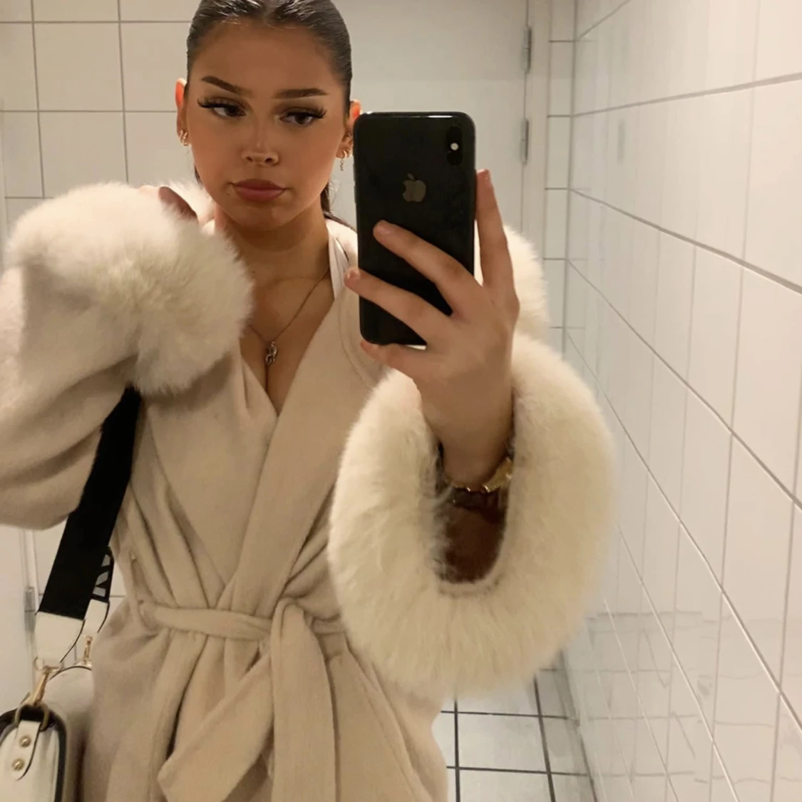 Cashmere kappa med päls