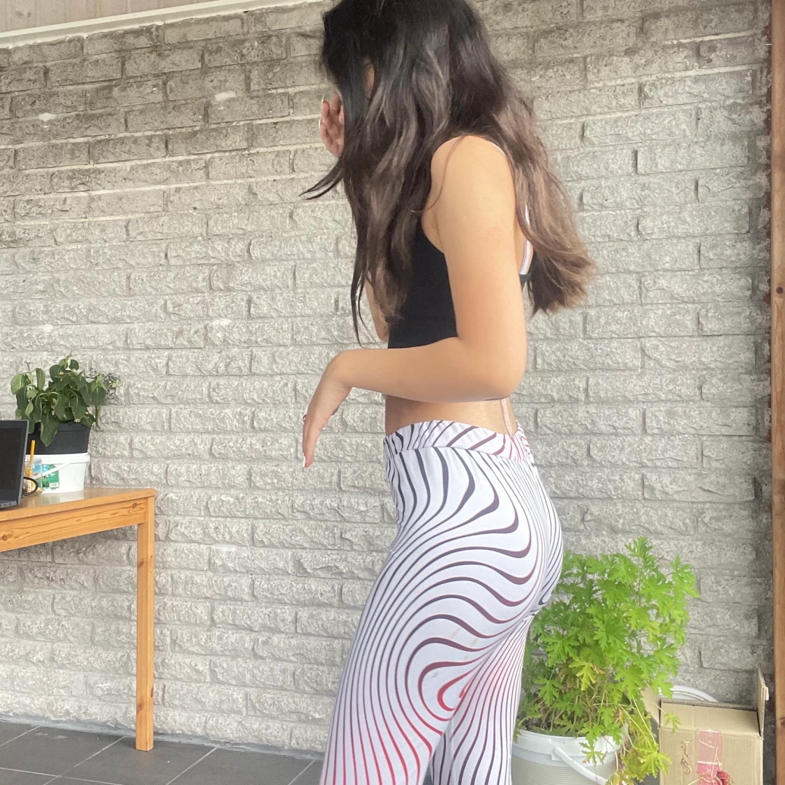  White red black lines gym yoga pants - 91