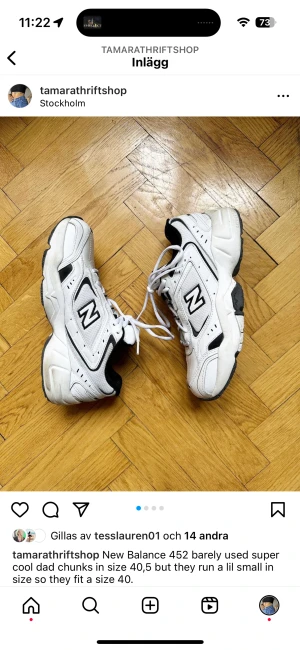 New Balance 452 sparsamt använda - Size 40,5 men lite små i storleken så passar en 40. Inte använt dom jättemycket så fortfarande vita o fina.