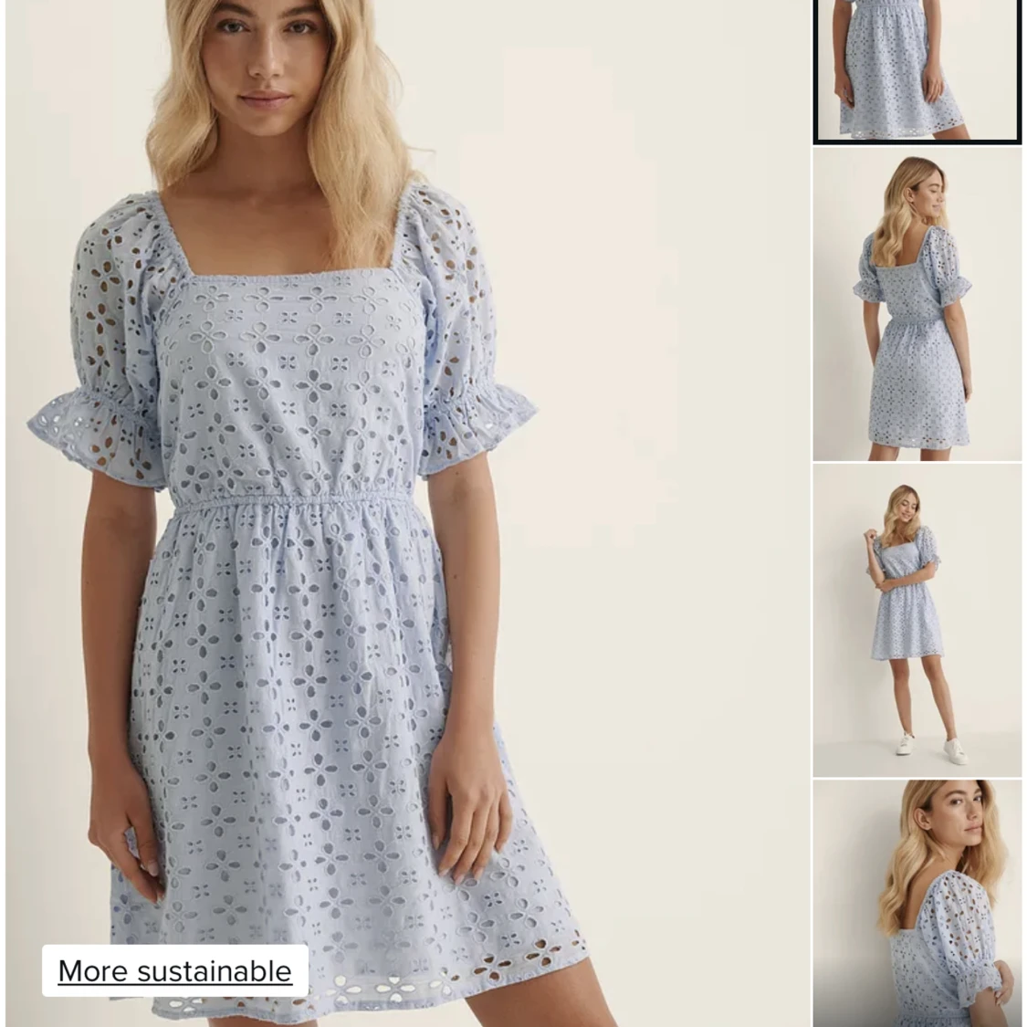 Blå spetsklänning med puffärm