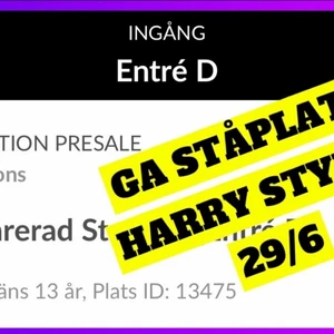 Harry Styles biljett Stockholm - Säljer en ståplats till harry styles 29/6 1000kr 