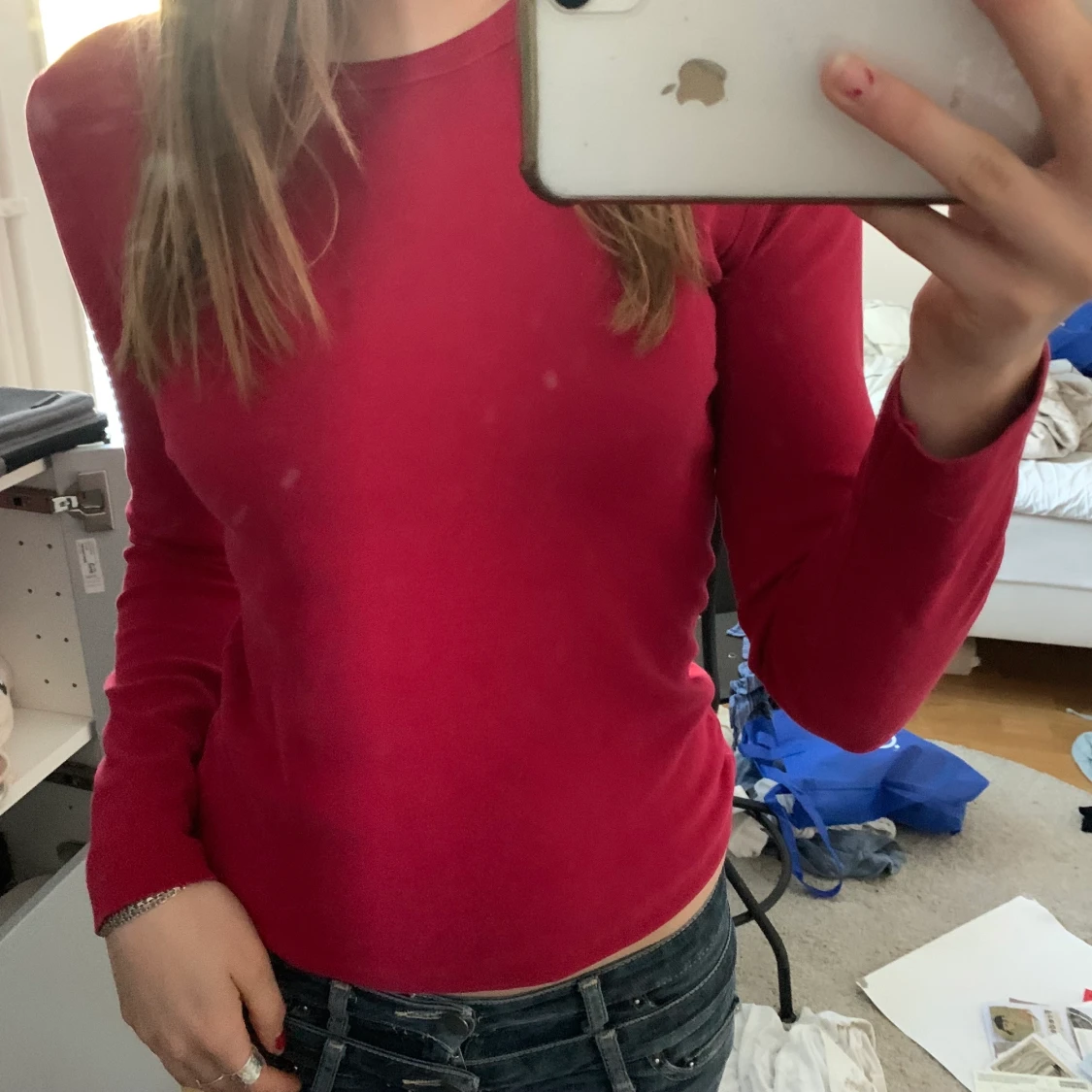 Röd långärmad tröja - 90