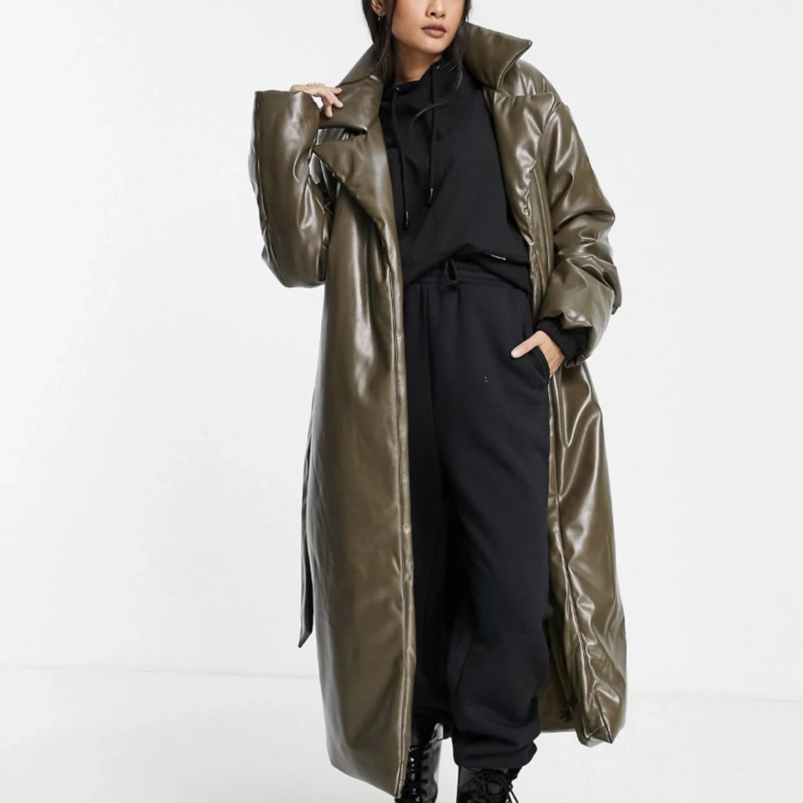 Khaki Grön Faux Leather Kappa - 90