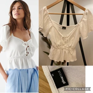 Vit blus med detaljer - En vit blus med knytningar och detaljer vid armarna 