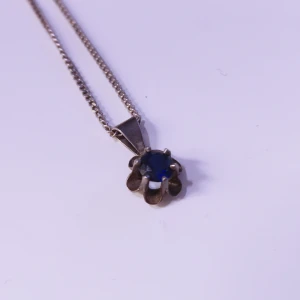 vintage halsband med blå sten - Dainty vintage halsband i äkta silver med mörkblå sten köpt på 90-talet. Kan alternativt skicka som brev för 15 kr. 