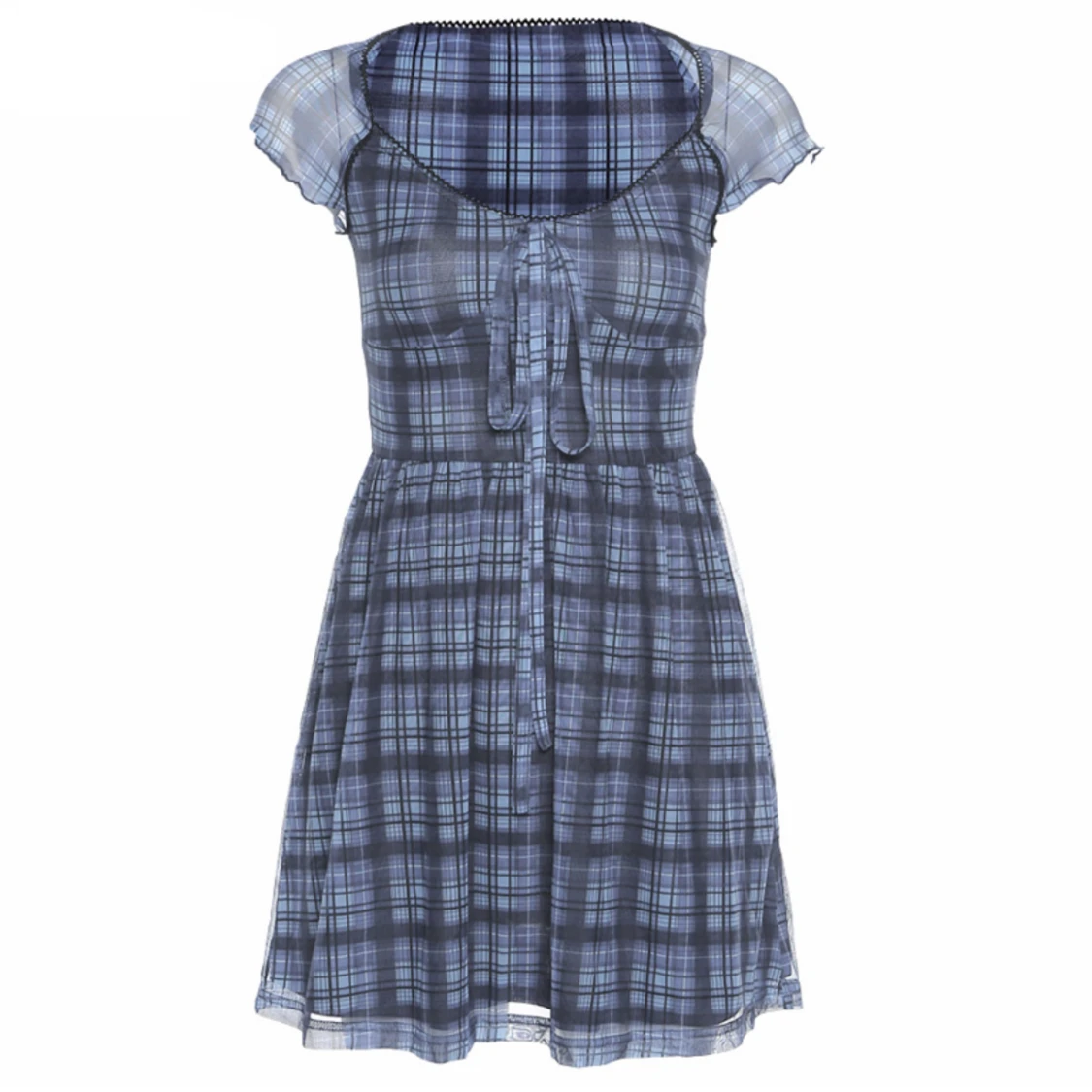 Blå rutig klänning - 90