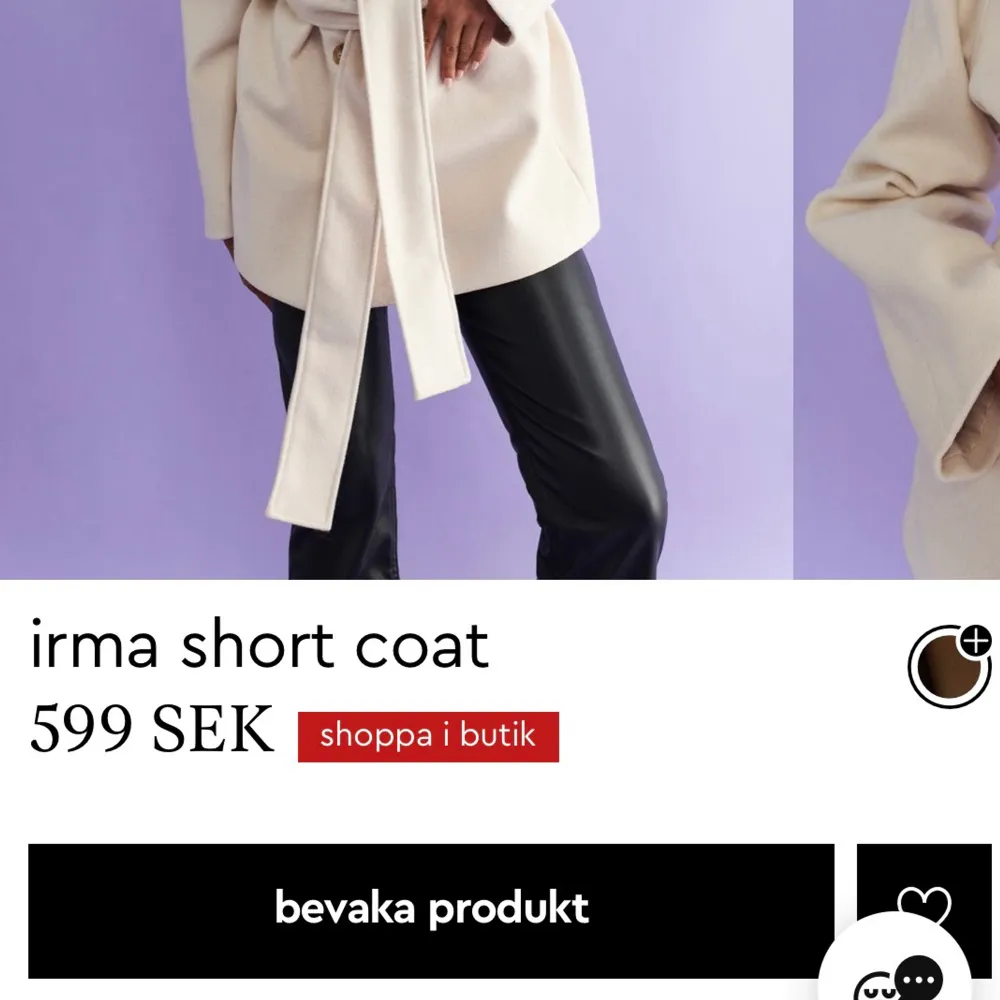 Jag säljer den populära ”Irma short coat” med prislapp kvar från Gina Tricot. Den är helt slutsåld, så därför tänkte jag att jag kunde sälja vidare den här till någon som verkligen vill ha den. Jackan är i storleken 36/S och somsagt helt ny!✨✨. Jackor.