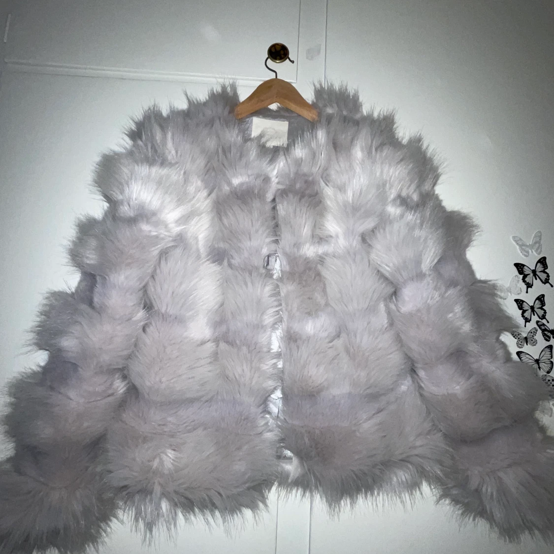 Ljusgrå fuskpäls jacka - 90