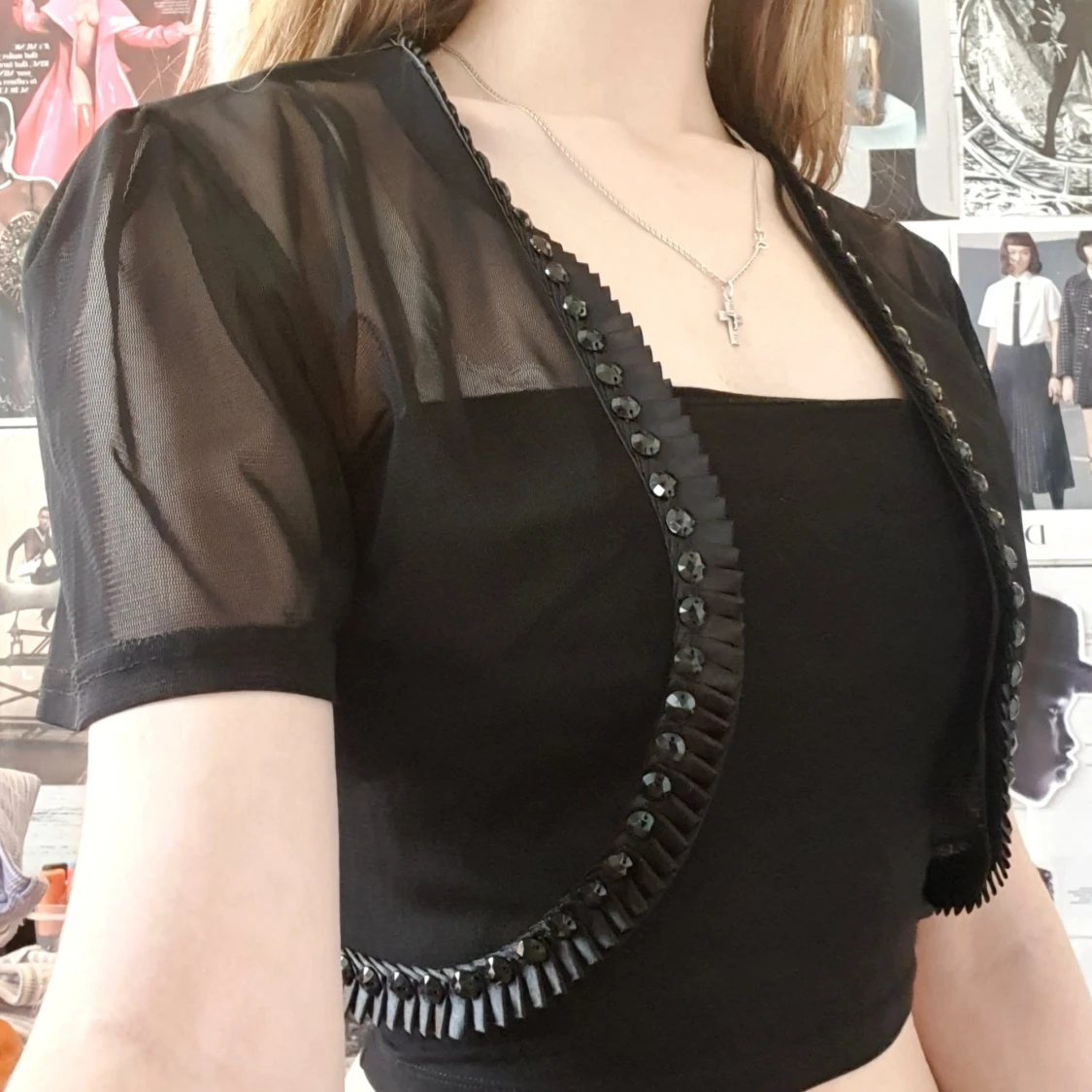 Svart Mesh Topp/T-shirt