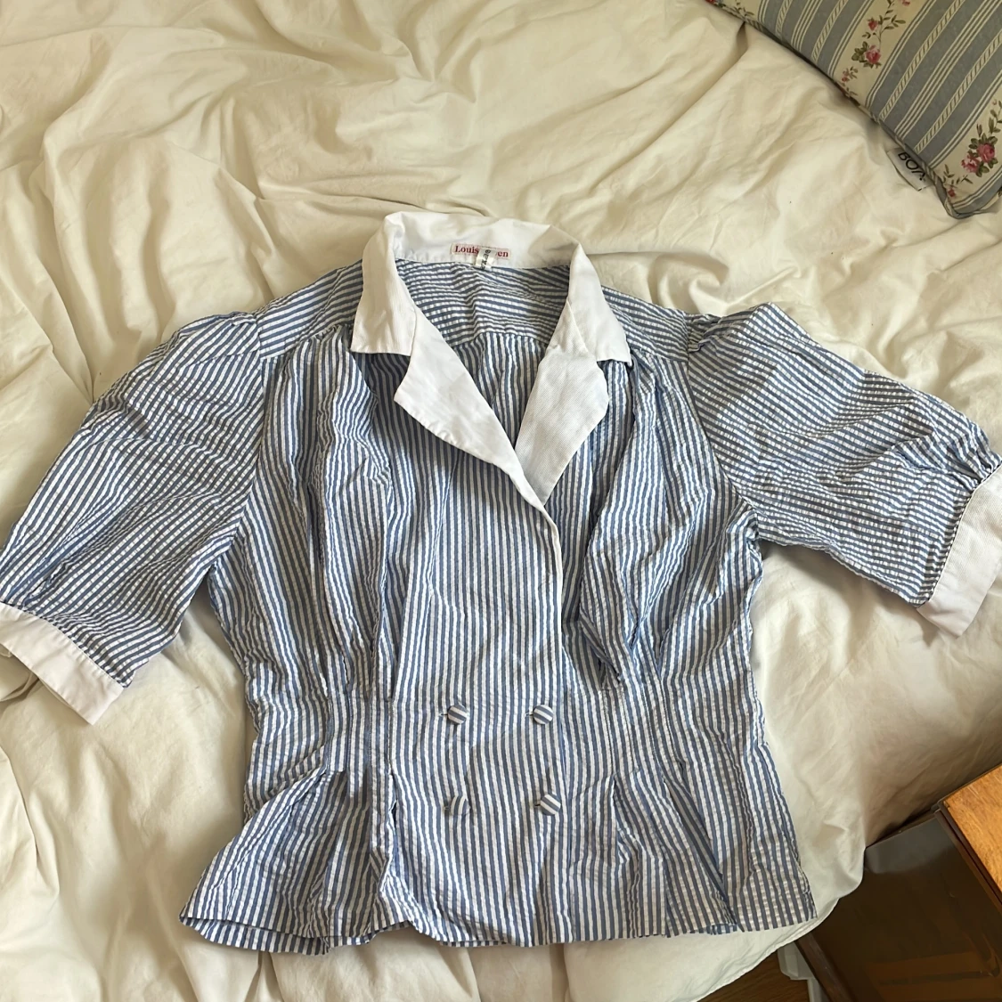 Vintage, blårandig sommarblus - 90