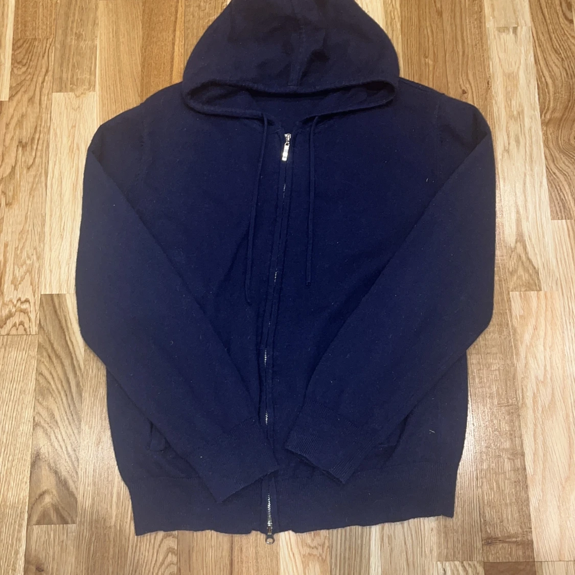 Mörkblå merinoull zip hoodie - 3