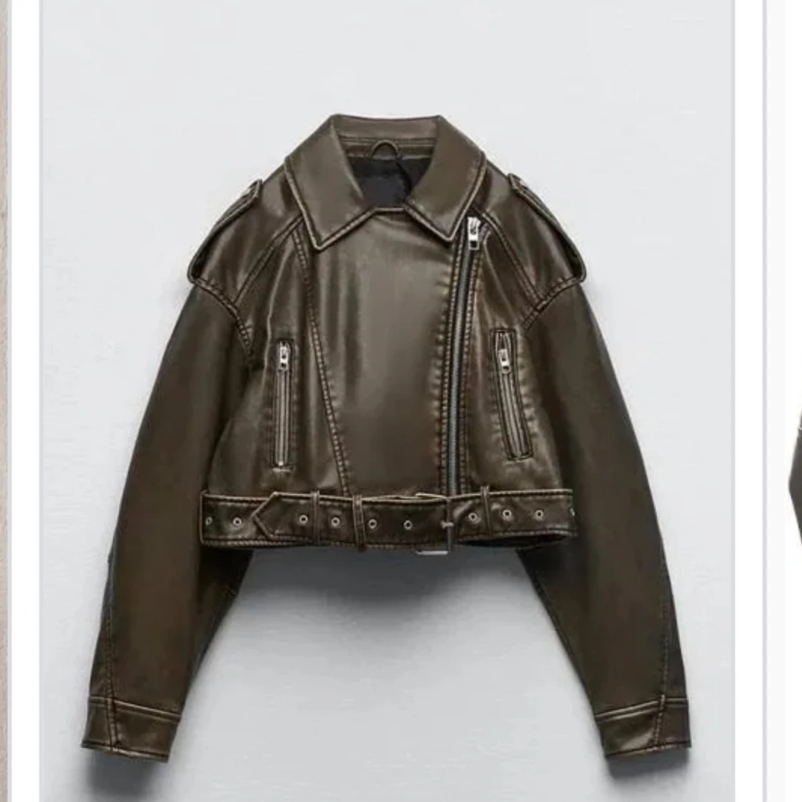 Brun/grön skinnjacka med dragkedja