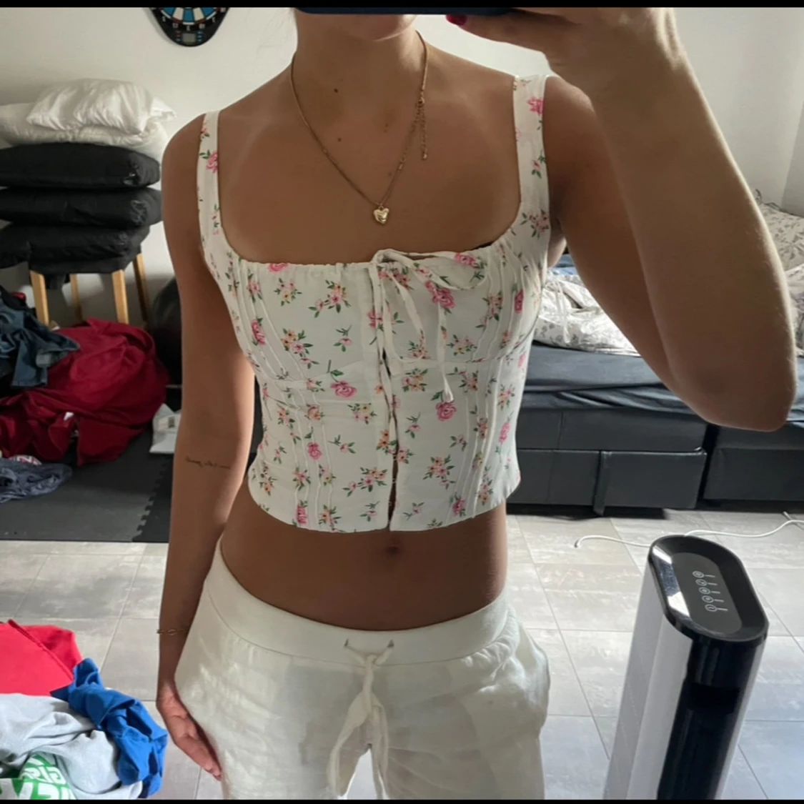 Blommig korsettopp med knytning - 2