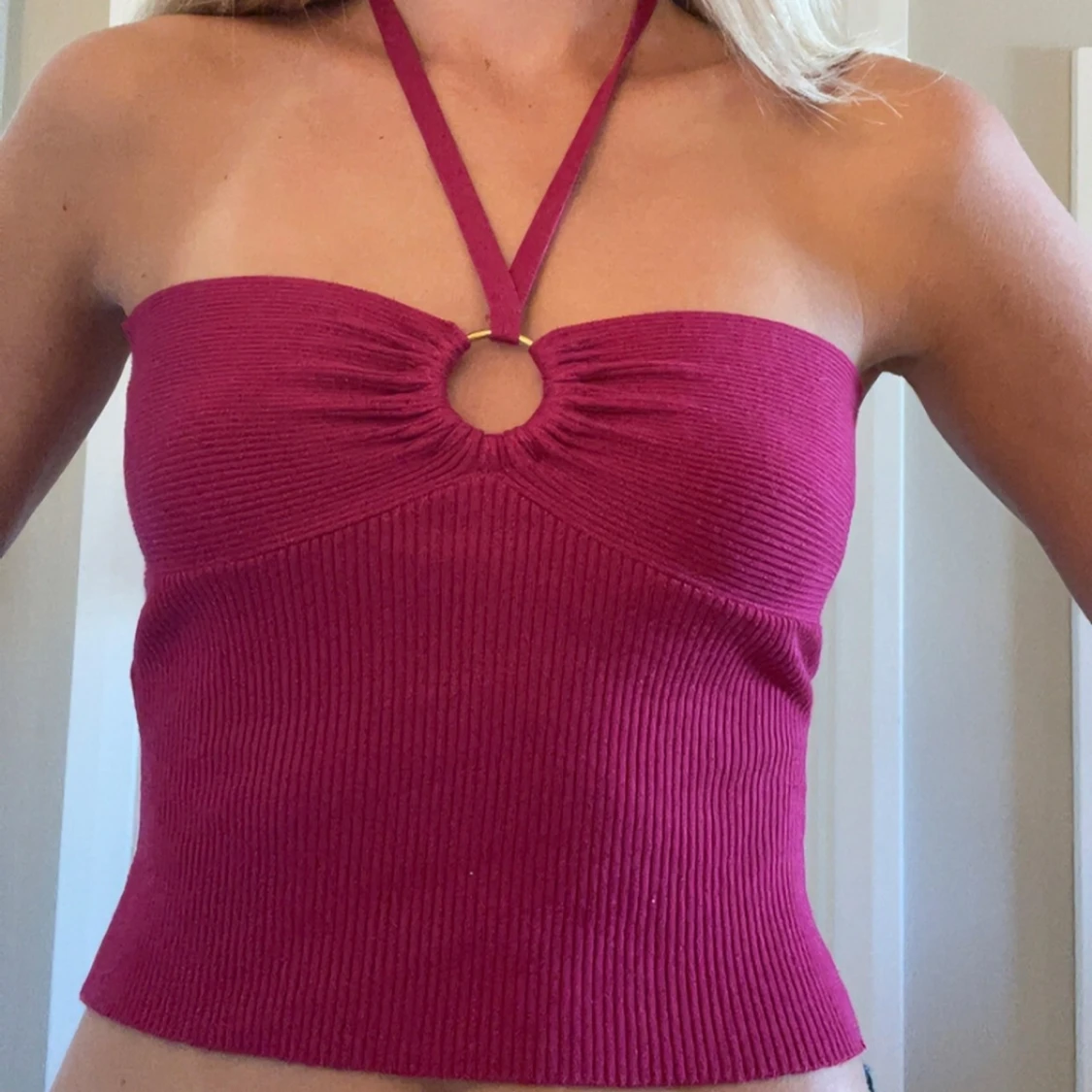 Ribbad hallonröd bandeau tubtopp - 2