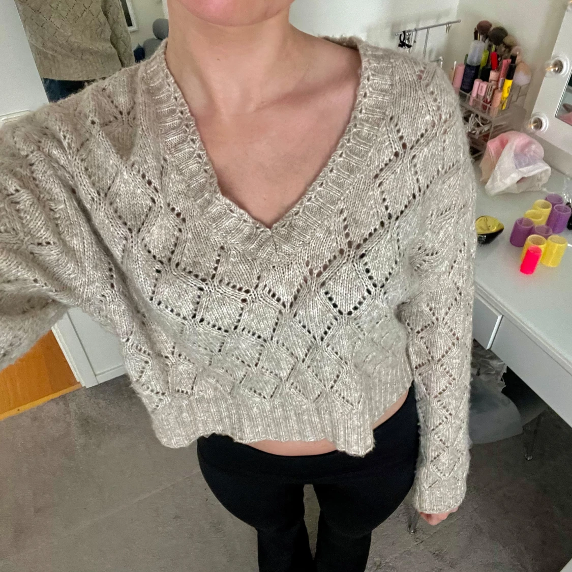 Beige stickad tröja Mango - 1