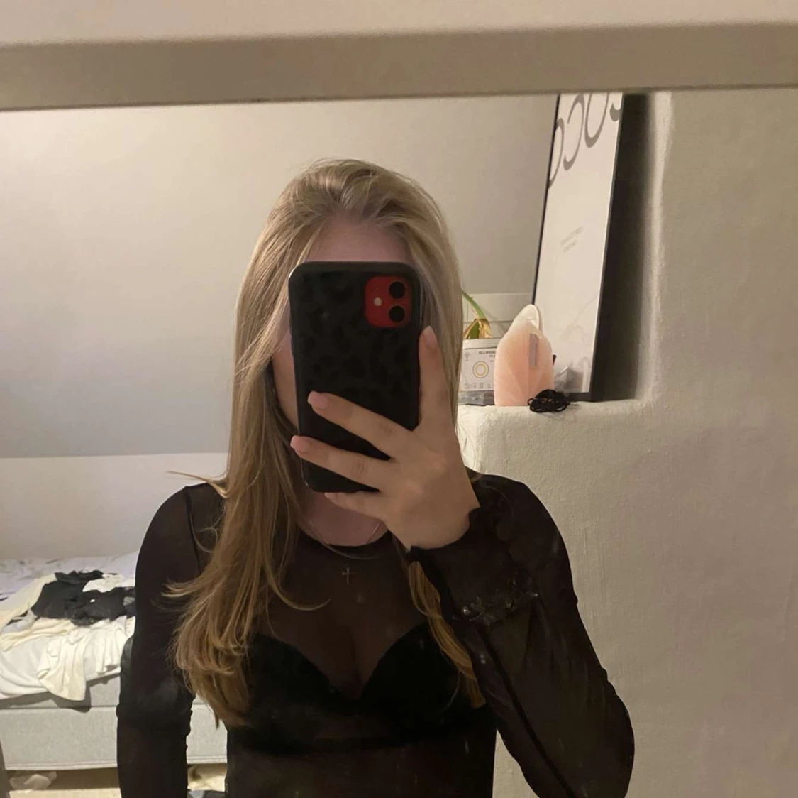 Svart mesh långärmad topp - 1