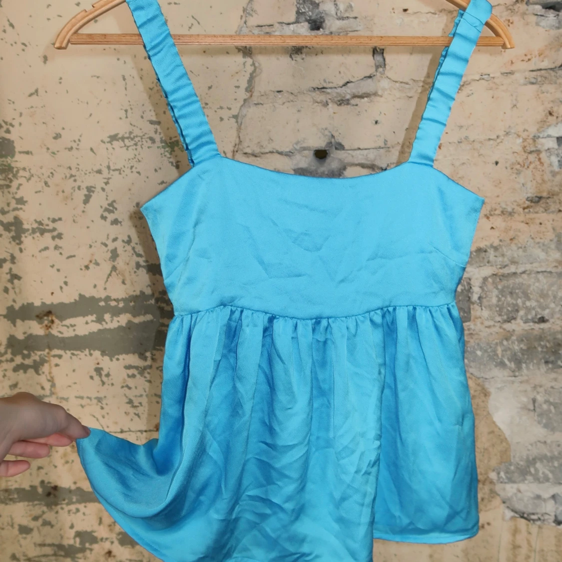 Blå linnetopp med rosett i satin - 2