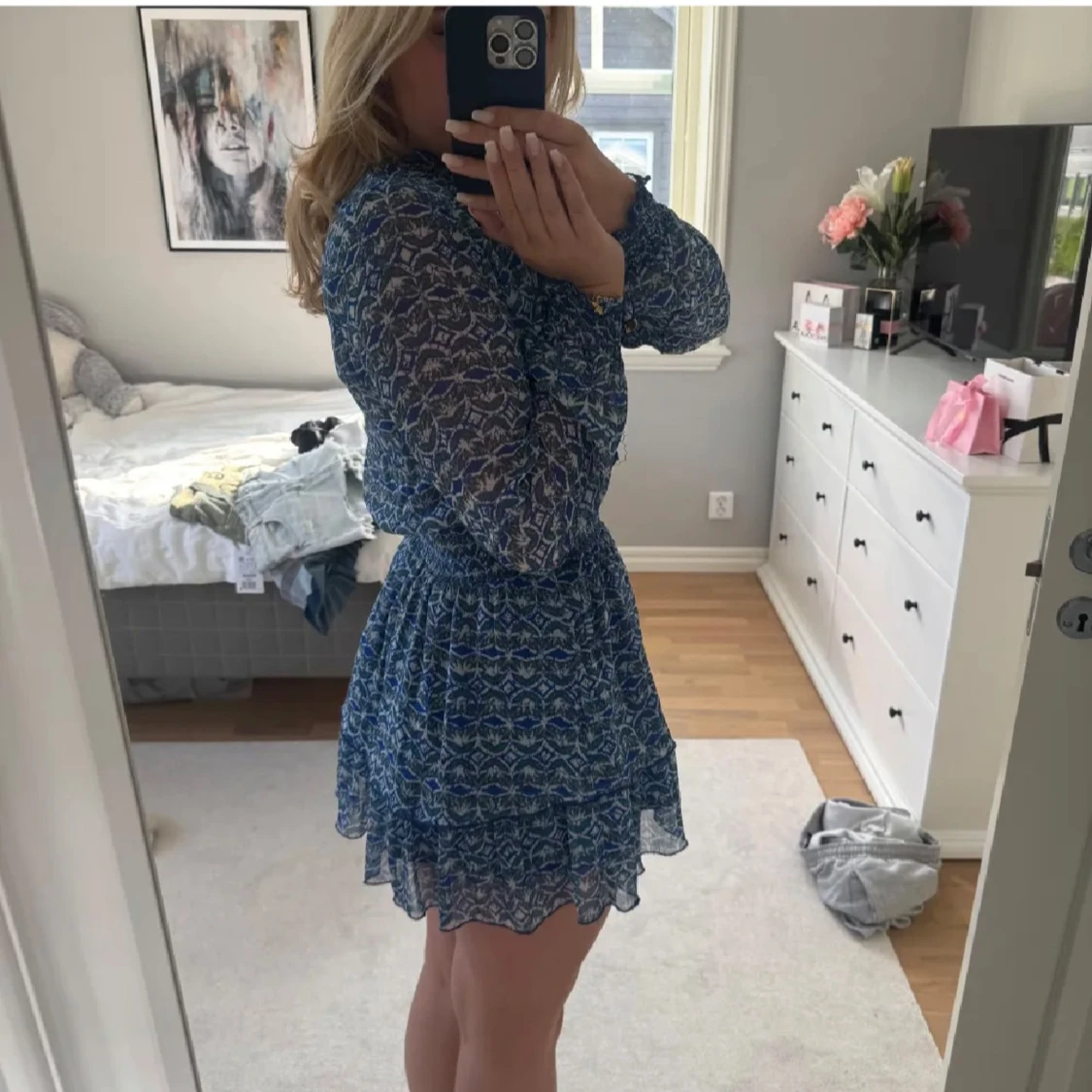 Blå mönstrad kortklänning från Zara - 1