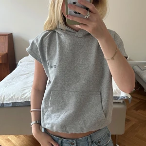 Grå ärmlös hoodie med huva - Säljer en grå ärmlös hoodie från Trigger med stor huva och magficka