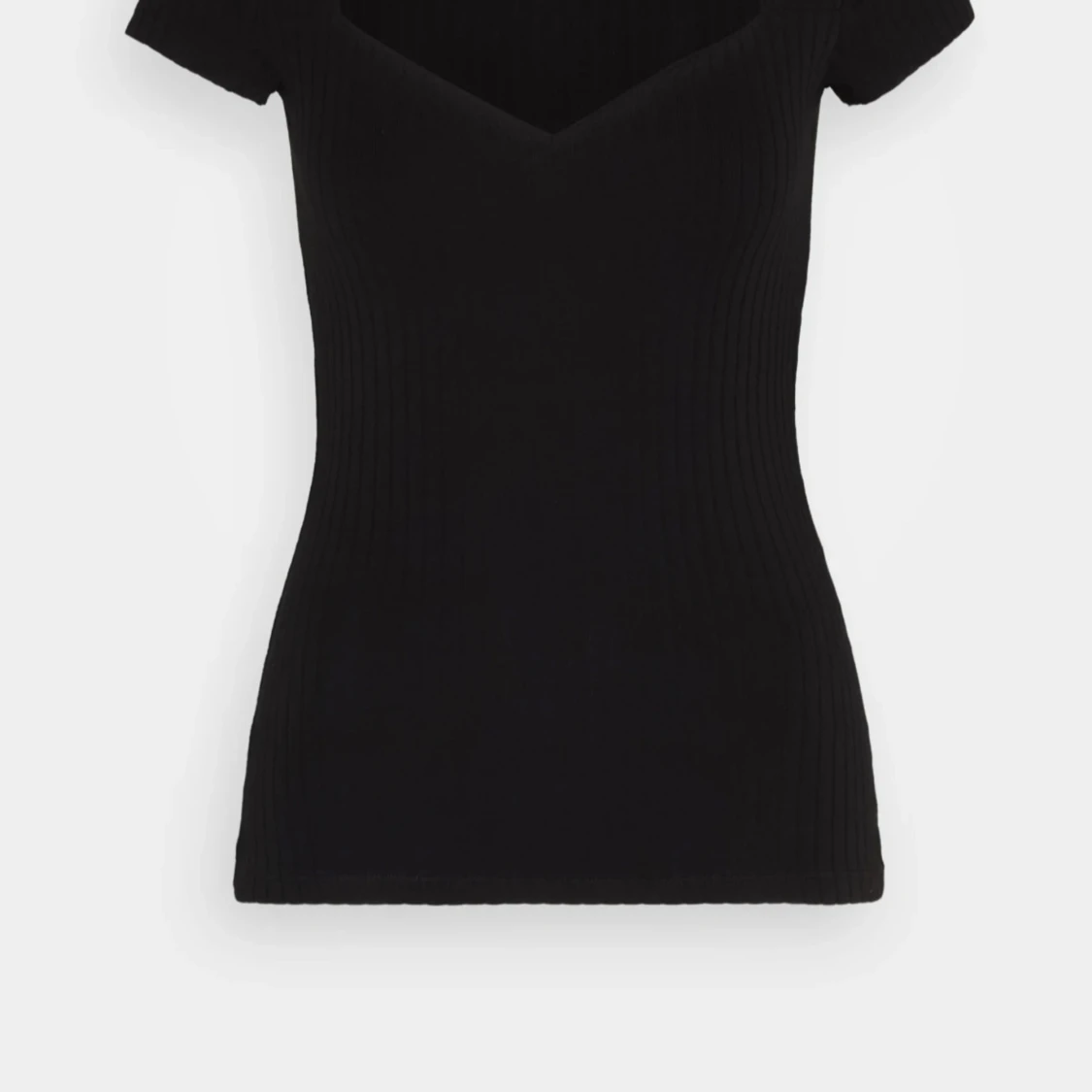 Svart ribbad v-ringad topp
