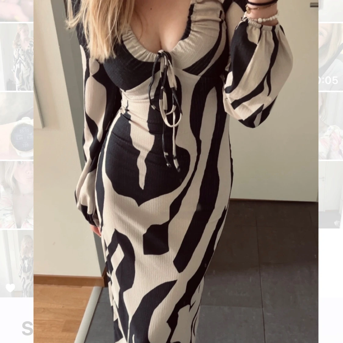 Zebramönstrad långklänning med ballongärm - 2