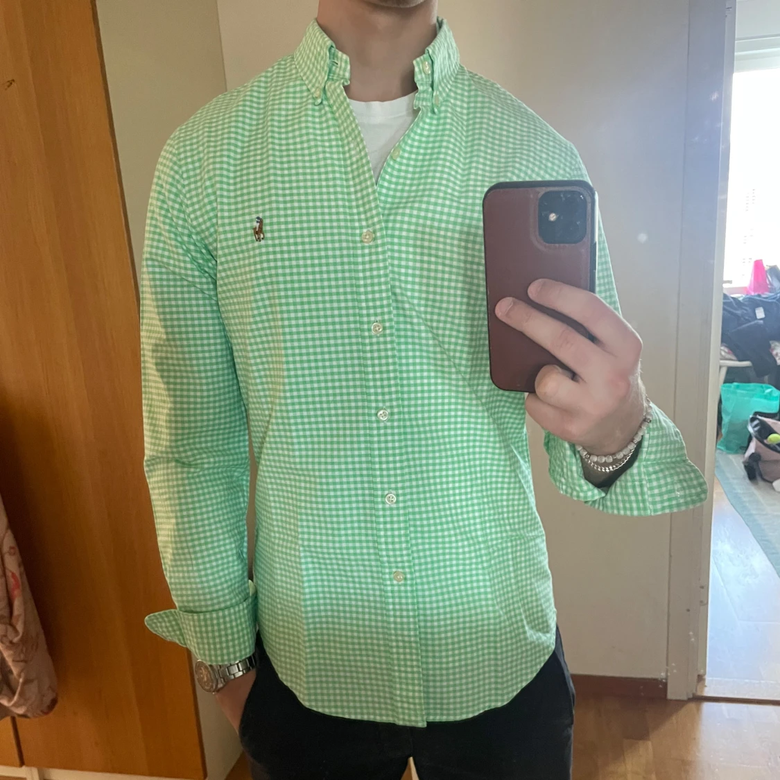 Grön- vit rutig skjorta från Ralph Lauren strl S