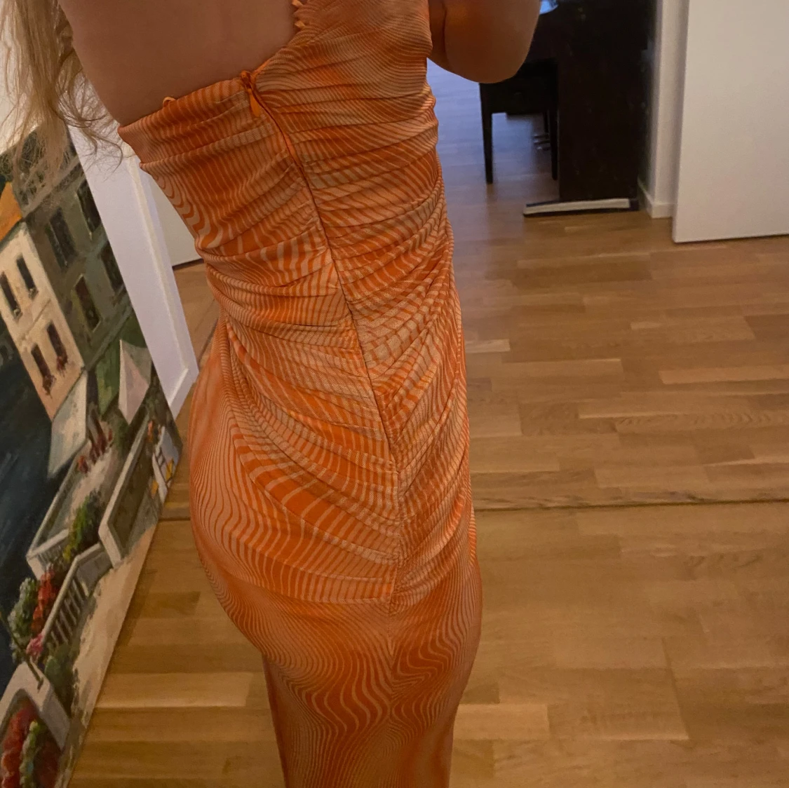 Orange mönstrad långklänning - 2