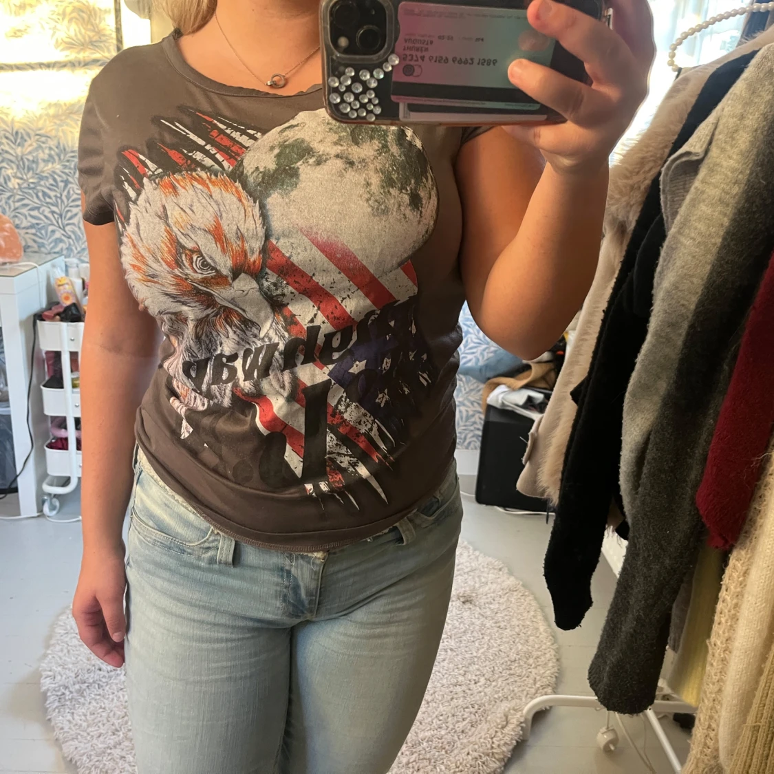 Brun t-shirt med örn och USA-tryck - 1