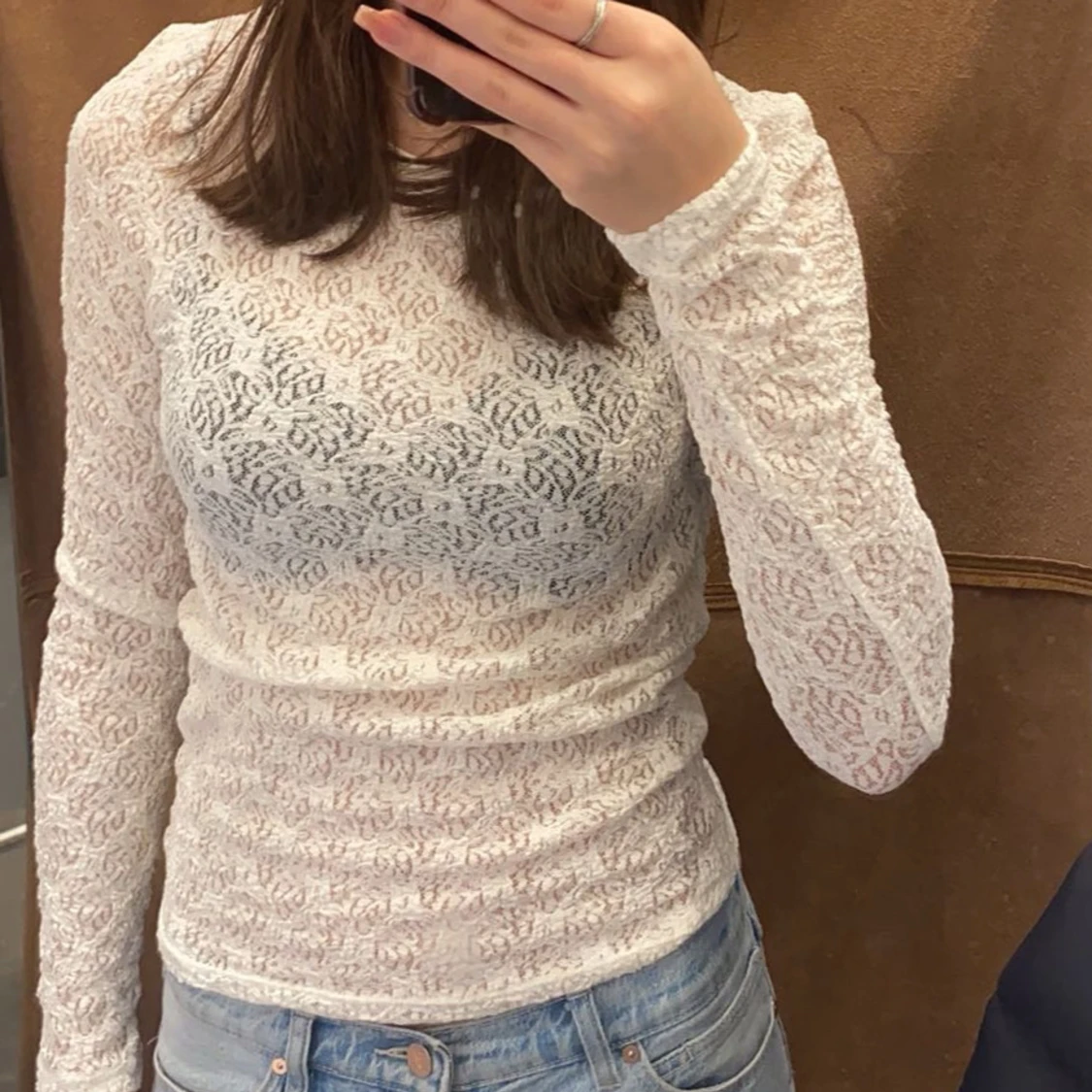 Vit spetsig långärmad topp  - 1