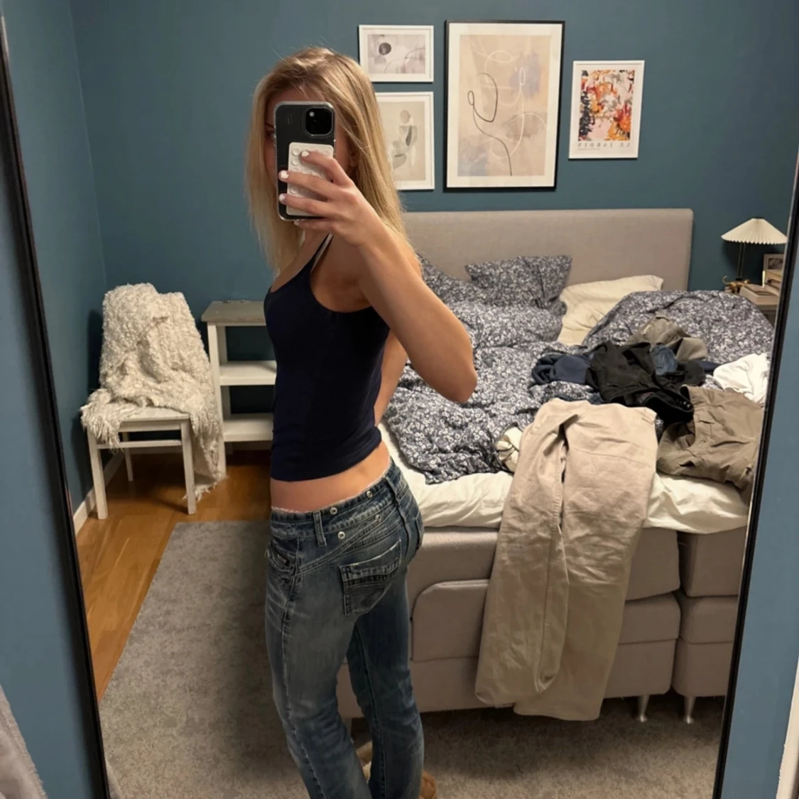 Blåa bootcut jeans  - 1