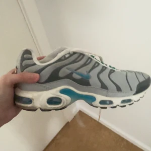 Nike Air Max Plus Tn sneakers med zebramönster - Nike Air Max Plus Tn sneakers i grått och svart med zebramönster och blå detaljer. Skorna har synlig luftdämpning i sulan och klassisk Tn-logga bak. Perfekta för dig som gillar unika och sportiga sneakers med cool design.