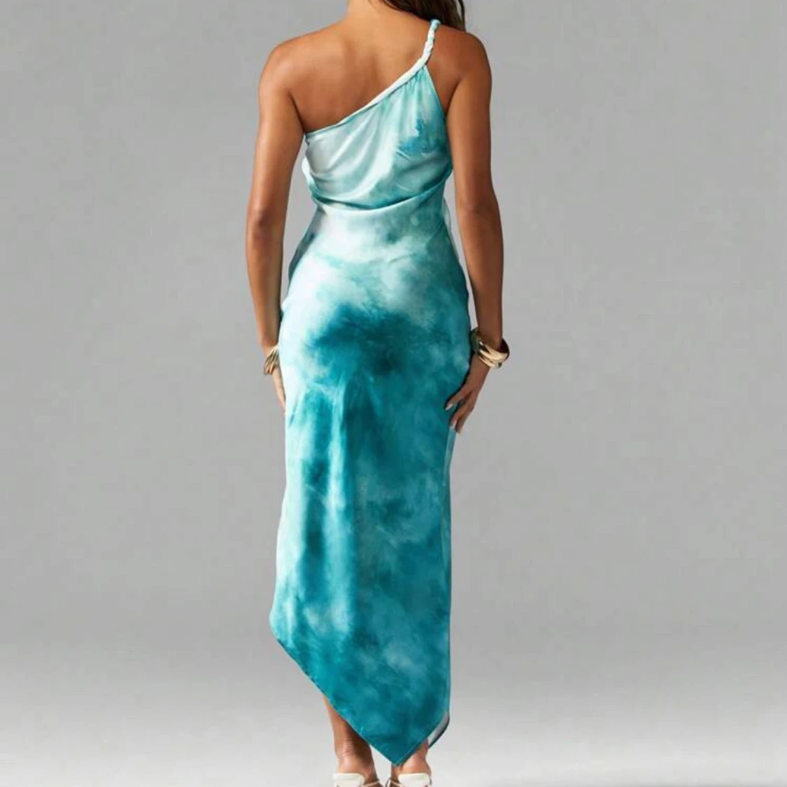 Turkos långklänning med slits - 1