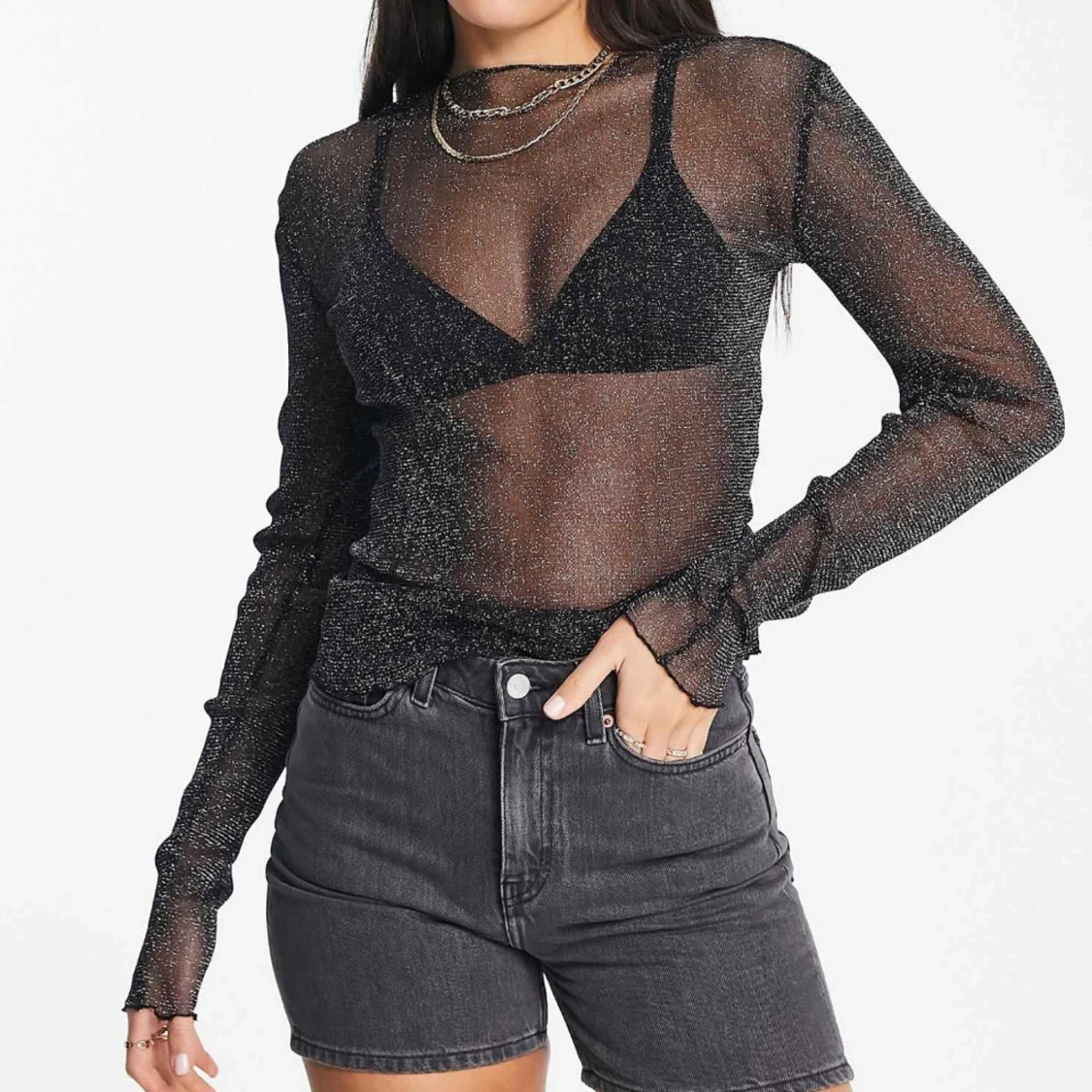 Glittrig mesh topp