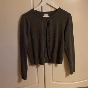Mörkgrå kofta från H&M - Säljer en klassisk mörkgrå kofta från H&M i storlek M. Koftan har rund halsringning, långa ärmar och knäppning framtill med svarta knappar. Hör av er vid frågor
