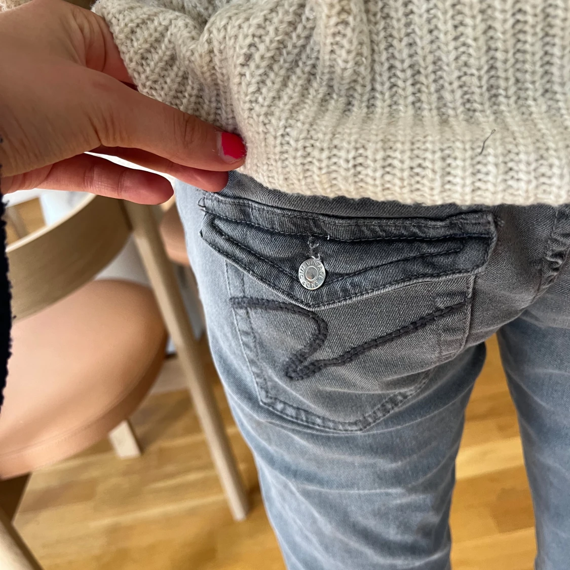 Gråa lågmidjade bootcut jeans  - 4