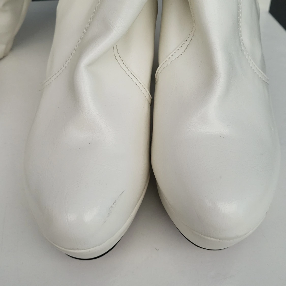 Vita/ivory/benvita overknee stövlar med klack - 4