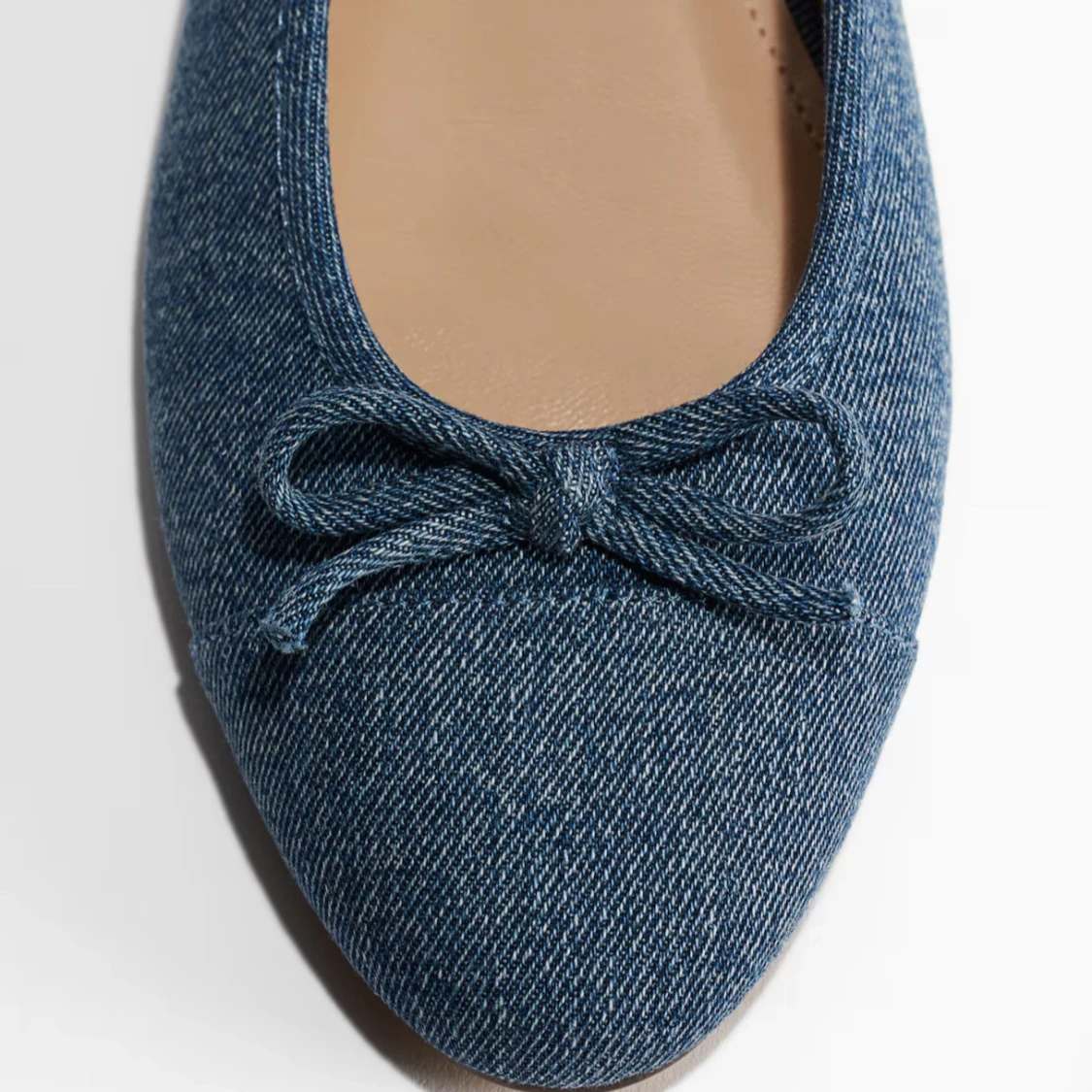 Blå ballerinaskor i jeans med rosett - 1
