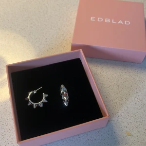 Silverfärgade örhängen med nitar från Edblad - Säljer ett par coola örhängen från Edblad i silverfärg med markerade nitar runt hela ringen. Kommer i original ask. Bra skick! 💕