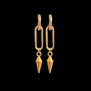 Guldiga örhängen med konformade hänge - Snygga örhängen i guldton med avlånga länkar och spetsiga, konformade hängen. Perfekta för att ge din look en modern och edgy touch. Passar dig som gillar unika accessoarer. Säljs i par. 