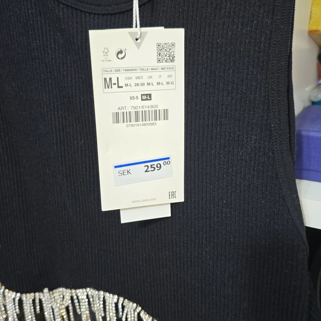 Svart croppad linnetopp med pärlor Zara - 2