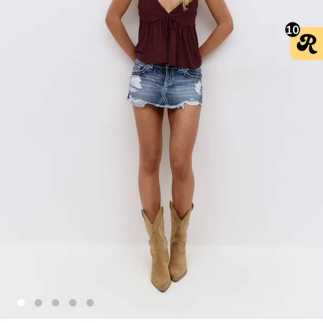 Blå jeansminikjol med slitningar - 2