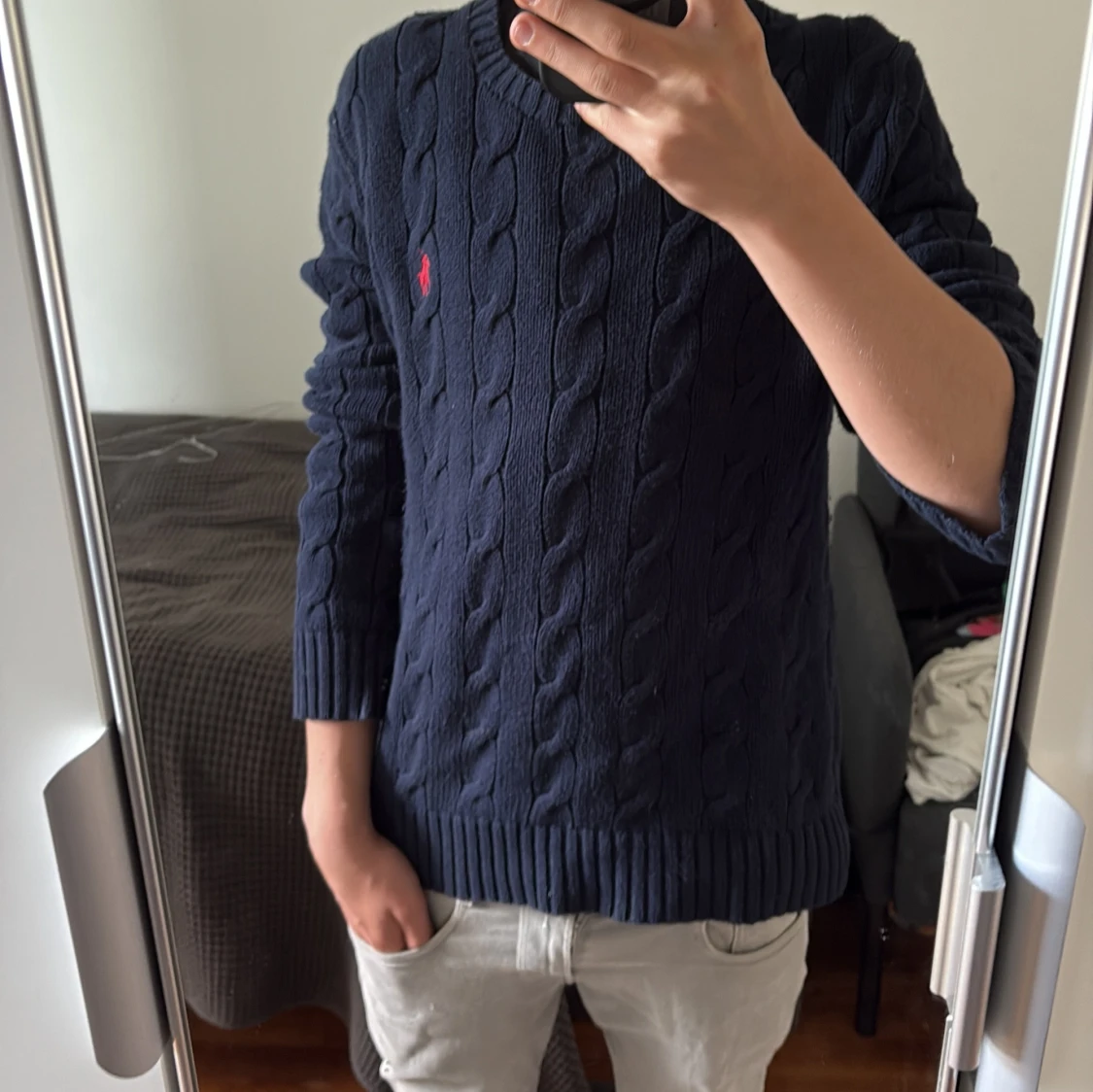 Mörkblå kabelstickad tröja Polo Ralph Lauren - 3