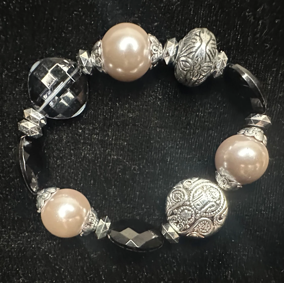 Chunky Y2K armband med stora pärlor i svart champagne & silver - Retro - 90-tal - 00-tal