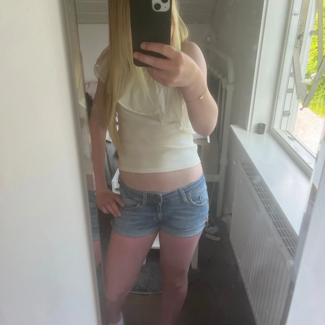 Blå jeansshorts lågmidjade - 2
